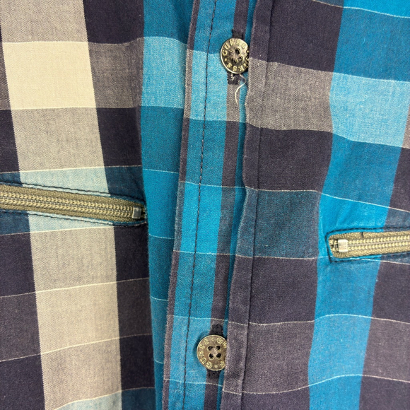 GUESS Men’s Large Blue Plaid Long Sleeve Button-Down Shirt - Picture 4 of 9